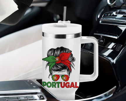 Portugal Messy Bun Girl Pride Portuguese Roots Tumbler With Handle