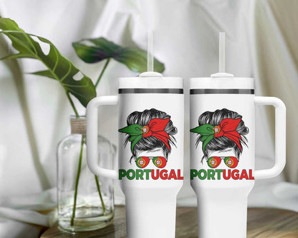 Portugal Messy Bun Girl Pride Portuguese Roots Tumbler With Handle