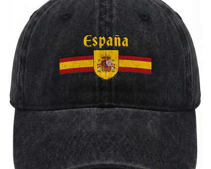 Espana Escudo Retro Spain Coat of Arms and Flag Español Washed Cotton Baseball Cap