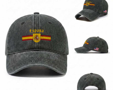 Espana Escudo Retro Spain Coat of Arms and Flag Español Washed Cotton Baseball Cap