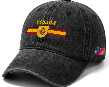 Espana Escudo Retro Spain Coat of Arms and Flag Español Washed Cotton Baseball Cap