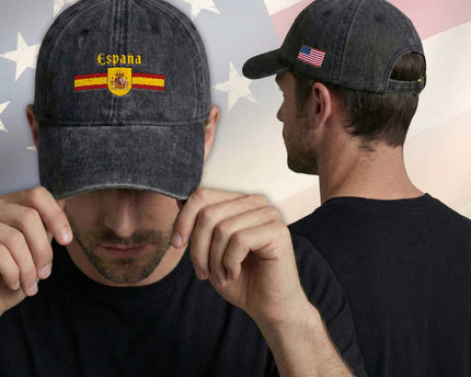 Espana Escudo Retro Spain Coat of Arms and Flag Español Washed Cotton Baseball Cap
