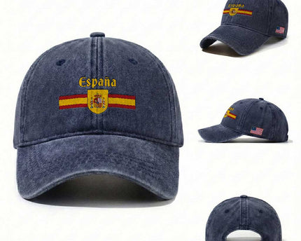 Espana Escudo Retro Spain Coat of Arms and Flag Español Washed Cotton Baseball Cap