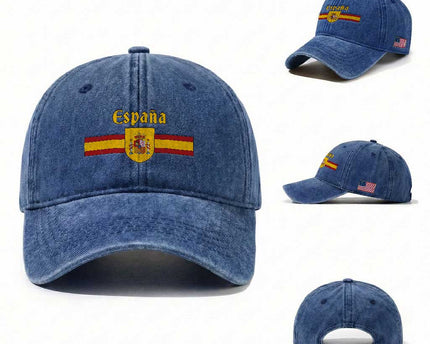 Espana Escudo Retro Spain Coat of Arms and Flag Español Washed Cotton Baseball Cap