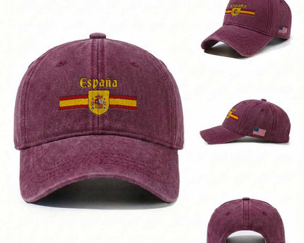 Espana Escudo Retro Spain Coat of Arms and Flag Español Washed Cotton Baseball Cap