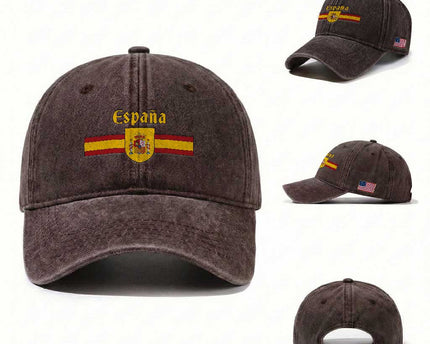 Espana Escudo Retro Spain Coat of Arms and Flag Español Washed Cotton Baseball Cap