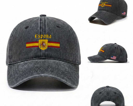 Espana Escudo Retro Spain Coat of Arms and Flag Español Washed Cotton Baseball Cap