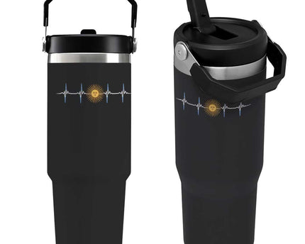 Argentina Sun of May Heartbeat ECG Pulse Argentine Pride Flip Straw Tumbler