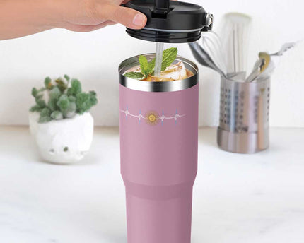 Argentina Sun of May Heartbeat ECG Pulse Argentine Pride Flip Straw Tumbler