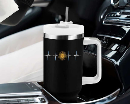 Argentina Sun of May Heartbeat ECG Pulse Argentine Pride Tumbler With Handle