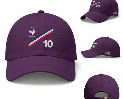 France Football Coq Baseball Cap French Flag Stripes Number 10 Athletic Soccer National Pride