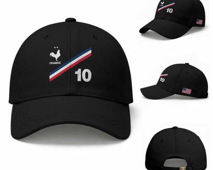 France Football Coq Baseball Cap French Flag Stripes Number 10 Athletic Soccer National Pride