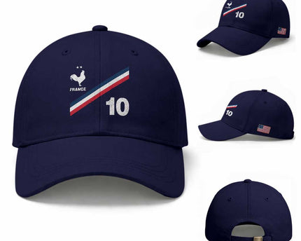 France Football Coq Baseball Cap French Flag Stripes Number 10 Athletic Soccer National Pride