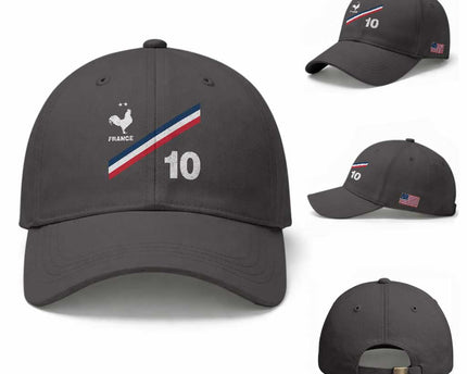 France Football Coq Baseball Cap French Flag Stripes Number 10 Athletic Soccer National Pride