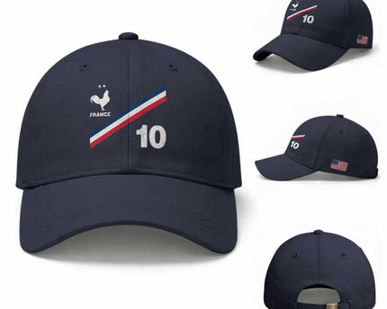 France Football Coq Baseball Cap French Flag Stripes Number 10 Athletic Soccer National Pride