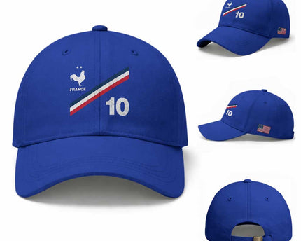 France Football Coq Baseball Cap French Flag Stripes Number 10 Athletic Soccer National Pride