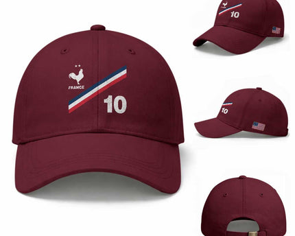 France Football Coq Baseball Cap French Flag Stripes Number 10 Athletic Soccer National Pride
