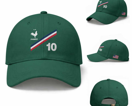 France Football Coq Baseball Cap French Flag Stripes Number 10 Athletic Soccer National Pride