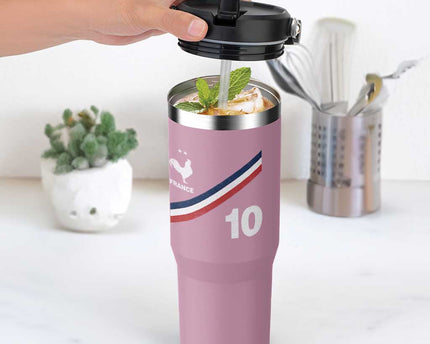 France Football Coq Flip Straw Tumbler French Flag Stripes Number 10 Athletic Soccer National Pride