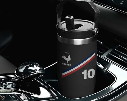 France Football Coq Flip Straw Tumbler French Flag Stripes Number 10 Athletic Soccer National Pride
