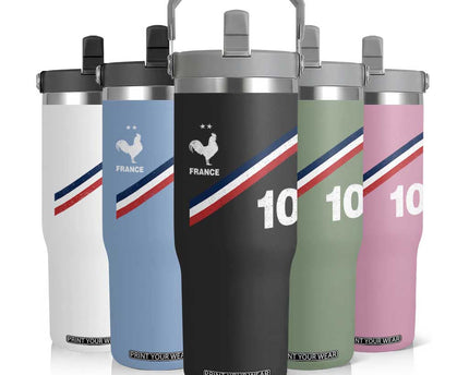 France Football Coq Flip Straw Tumbler French Flag Stripes Number 10 Athletic Soccer National Pride