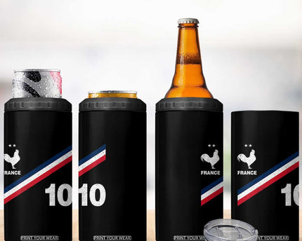 France Football Coq 4 in 1 Can Cooler Tumbler French Flag Stripes Number 10 Athletic Soccer National Pride
