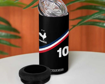 France Football Coq 4 in 1 Can Cooler Tumbler French Flag Stripes Number 10 Athletic Soccer National Pride