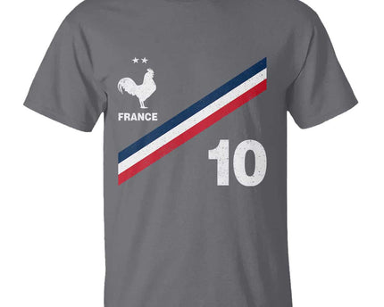 France Football Coq T-Shirt French Flag Stripes Number 10 Athletic Soccer National Pride