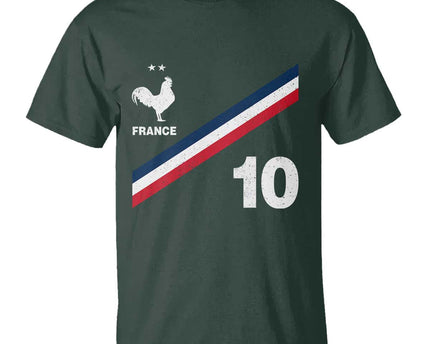 France Football Coq T-Shirt French Flag Stripes Number 10 Athletic Soccer National Pride