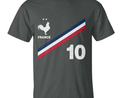 France Football Coq T-Shirt French Flag Stripes Number 10 Athletic Soccer National Pride