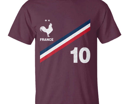 France Football Coq T-Shirt French Flag Stripes Number 10 Athletic Soccer National Pride