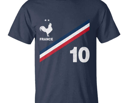France Football Coq T-Shirt French Flag Stripes Number 10 Athletic Soccer National Pride