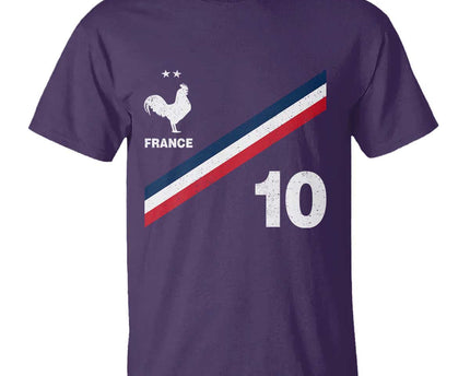 France Football Coq T-Shirt French Flag Stripes Number 10 Athletic Soccer National Pride
