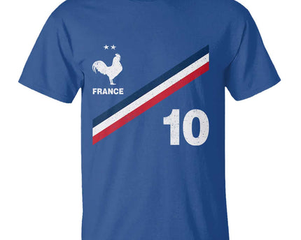 France Football Coq T-Shirt French Flag Stripes Number 10 Athletic Soccer National Pride