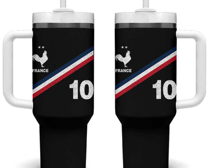 France Football Coq Tumbler With Handle French Flag Stripes Number 10 Athletic Soccer National Pride