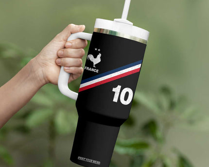 France Football Coq Tumbler With Handle French Flag Stripes Number 10 Athletic Soccer National Pride
