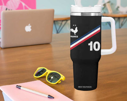 France Football Coq Tumbler With Handle French Flag Stripes Number 10 Athletic Soccer National Pride