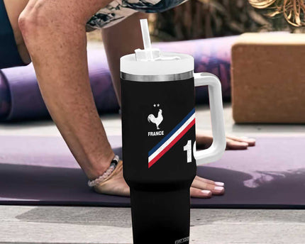 France Football Coq Tumbler With Handle French Flag Stripes Number 10 Athletic Soccer National Pride