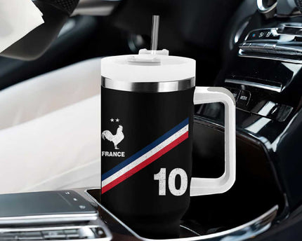 France Football Coq Tumbler With Handle French Flag Stripes Number 10 Athletic Soccer National Pride