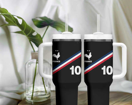 France Football Coq Tumbler With Handle French Flag Stripes Number 10 Athletic Soccer National Pride