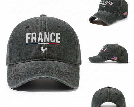 France Gallic Rooster Sports Throwback Design Vintage French Flag Washed Cotton Baseball Cap