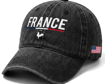 France Gallic Rooster Sports Throwback Design Vintage French Flag Washed Cotton Baseball Cap