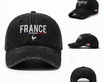 France Gallic Rooster Sports Throwback Design Vintage French Flag Washed Cotton Baseball Cap