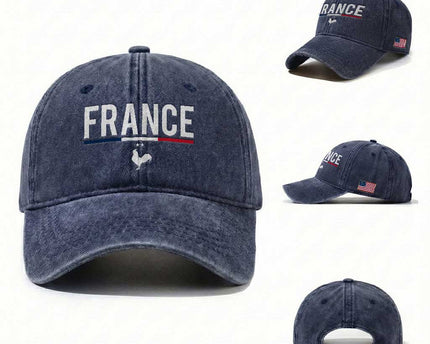France Gallic Rooster Sports Throwback Design Vintage French Flag Washed Cotton Baseball Cap