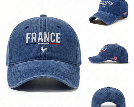 France Gallic Rooster Sports Throwback Design Vintage French Flag Washed Cotton Baseball Cap