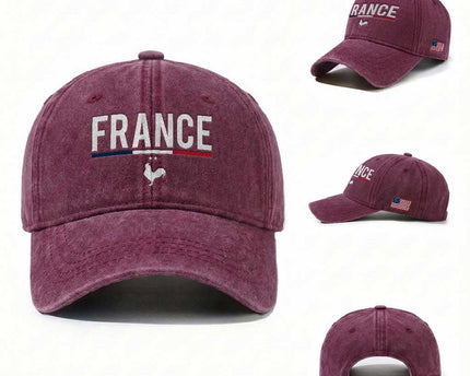France Gallic Rooster Sports Throwback Design Vintage French Flag Washed Cotton Baseball Cap