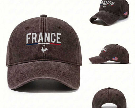 France Gallic Rooster Sports Throwback Design Vintage French Flag Washed Cotton Baseball Cap
