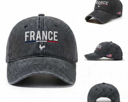 France Gallic Rooster Sports Throwback Design Vintage French Flag Washed Cotton Baseball Cap