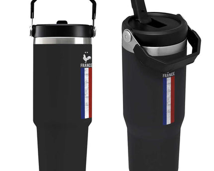 France Football Coq Soccer Throwback Jersey Style Flip Straw Tumbler Vintage French Flag