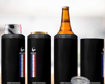 France Football Coq Soccer Throwback Jersey Style 4 in 1 Can Cooler Tumbler Vintage French Flag